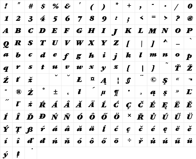 GaramondItcTEEUlt Italic  glyph index