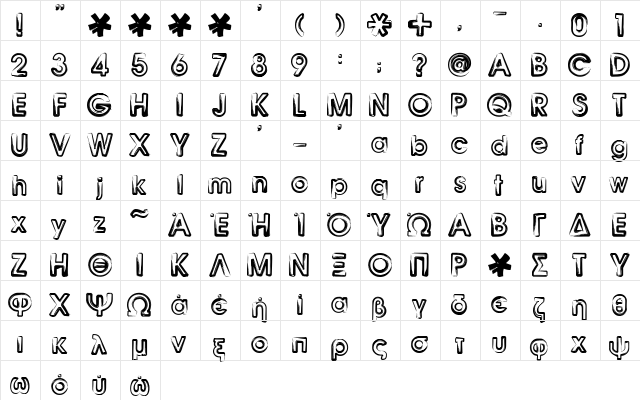 Benny Blanco Regular  glyph index