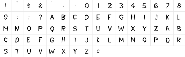 Cavemann Regular  glyph index