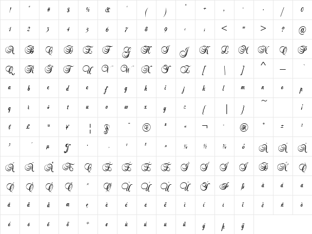 URWBaillyJoiD Regular  glyph index
