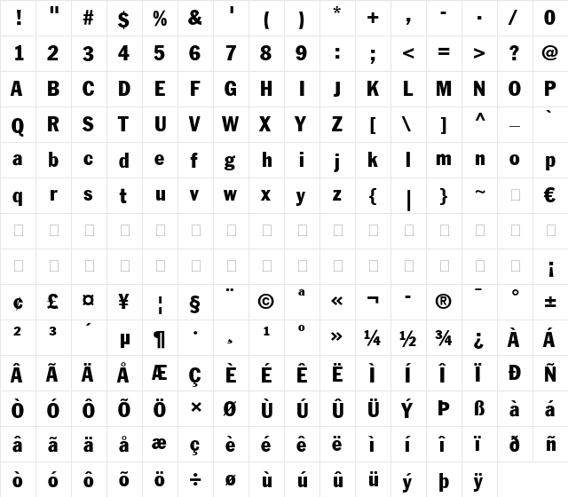 FranklinGothic LT Condensed Regular  glyph index
