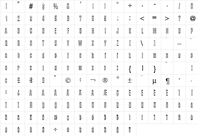P700-Sans-Outline Regular  glyph index