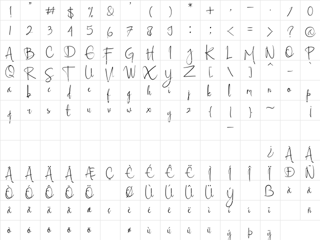 Ellyshabeth Regular  glyph index