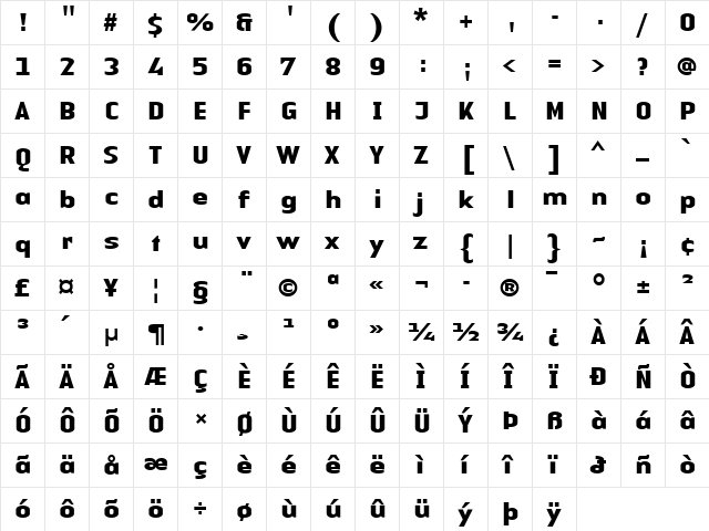 LTAuthenticSans Bold Bold  glyph index