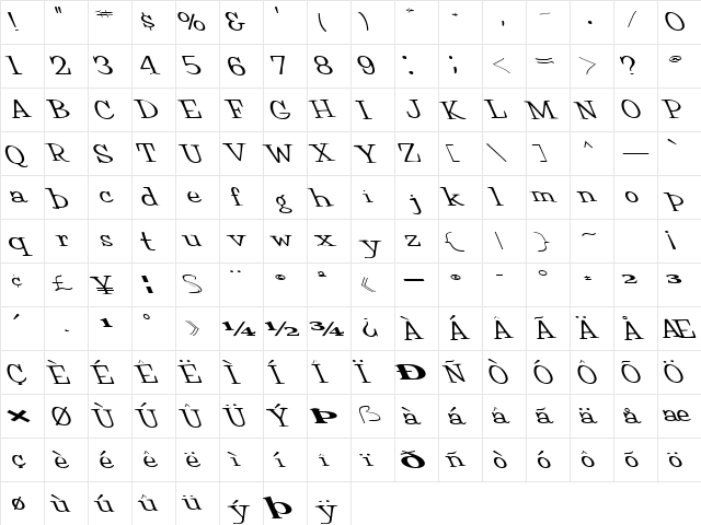 DisCardedWriting85 Regular  glyph index