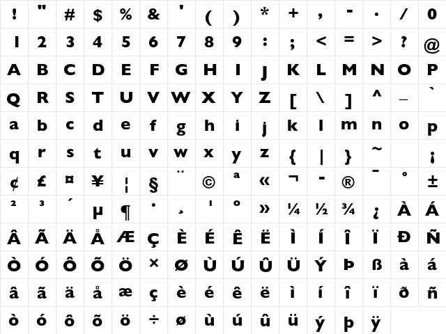 Gill Sans MT Pro Heavy  glyph index