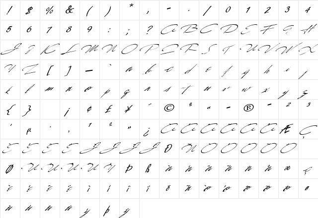 Way Regular  glyph index