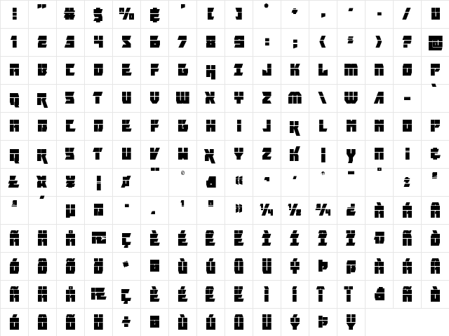 Furiosa Laser Regular  glyph index