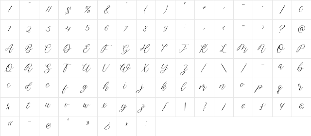 Julietano Regular  glyph index