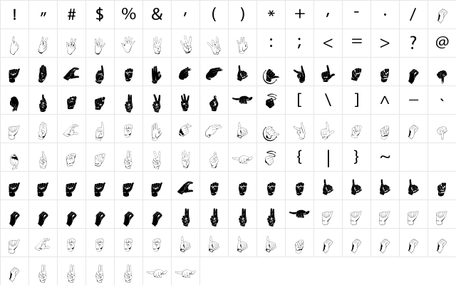 ASL Hands By Frank Regular  glyph index