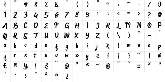 Delighters Regular  glyph index