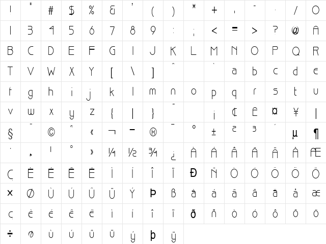 Basque-Condensed Normal  glyph index