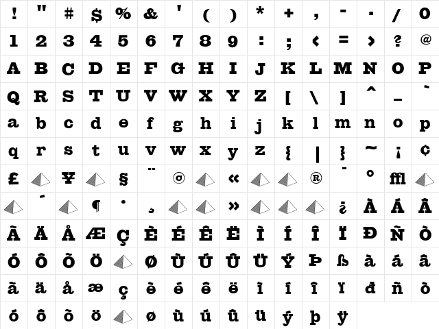 Giza Regular  glyph index