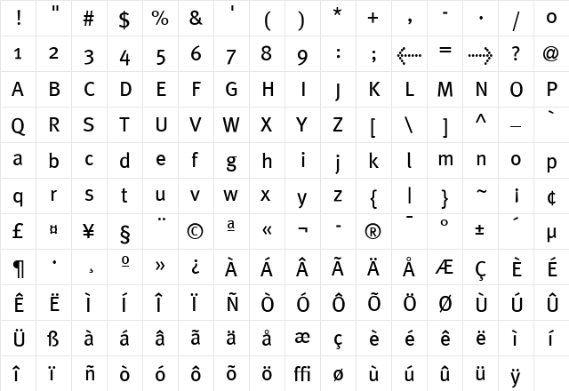 MetaPlus Book  glyph index