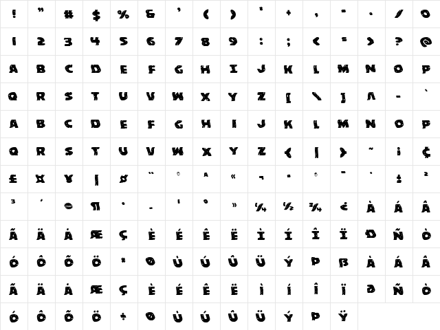 Behemuth Warped Regular  glyph index