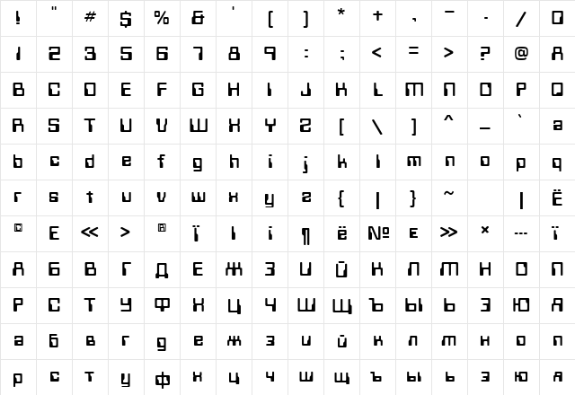 Techno Normal  glyph index