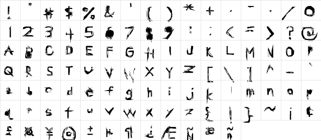 Frustration Regular  glyph index