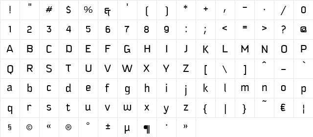 Kautiva Cyrillic Book Regular  glyph index