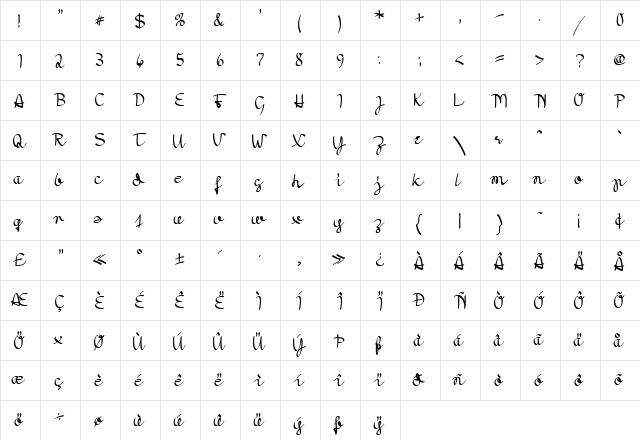 Morado Nib Regular  glyph index