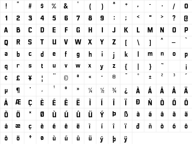 Polyflec Bold  glyph index