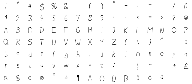 pencilCASE Regular  glyph index