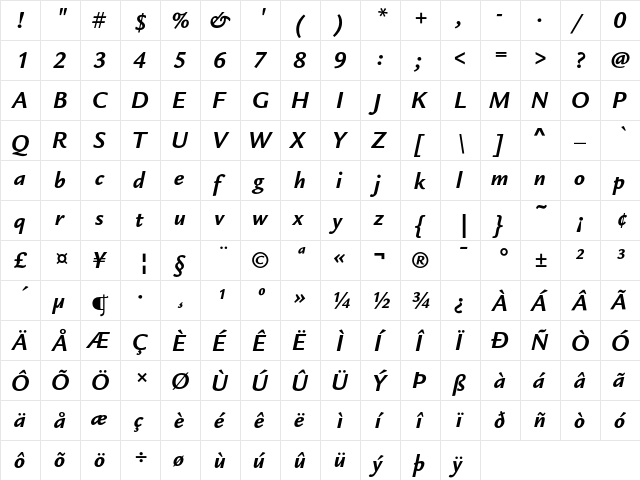 ITC Legacy Sans Bold Italic  glyph index