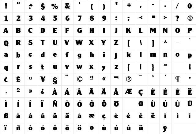 CleargothicLH Bold  glyph index