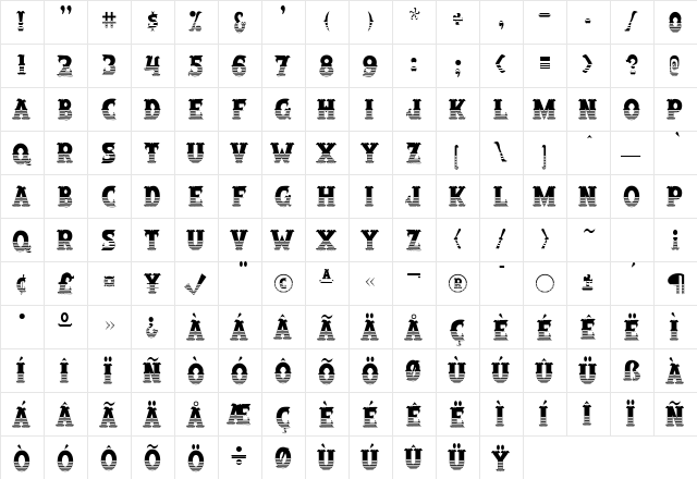 SalloonStripeBottom Regular  glyph index