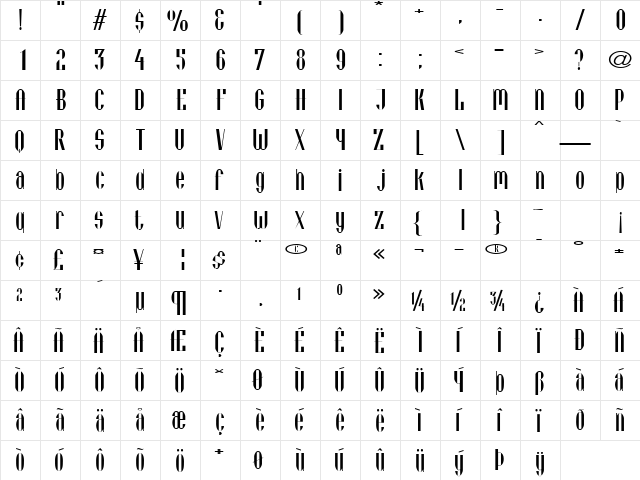 VieneseExtended Regular  glyph index