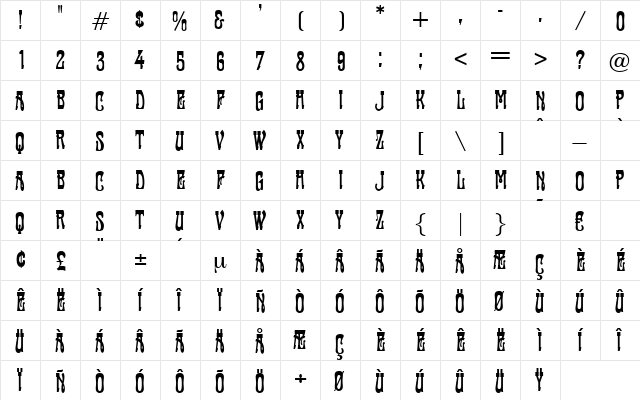 Tambourin Regular  glyph index