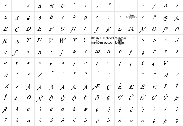 Galathea Regular  glyph index