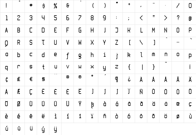 MonoBold Regular  glyph index