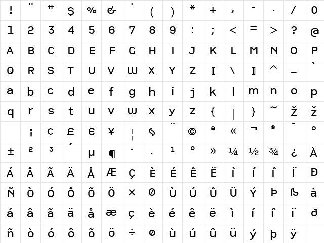 CPCompany Regular  glyph index