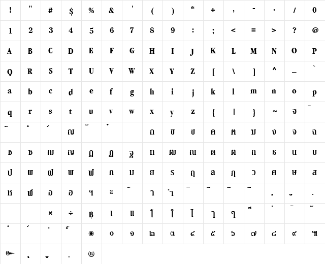 PSL-Siara Bold  glyph index