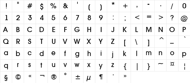 a_AvanteTck Medium  glyph index