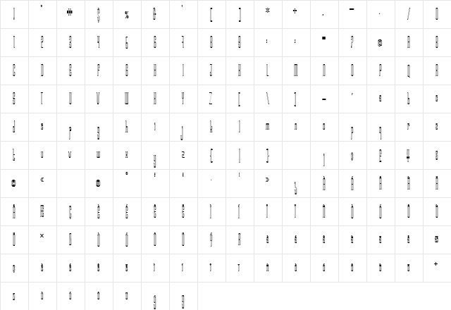 Marbellya Condensed Outline Regular  glyph index