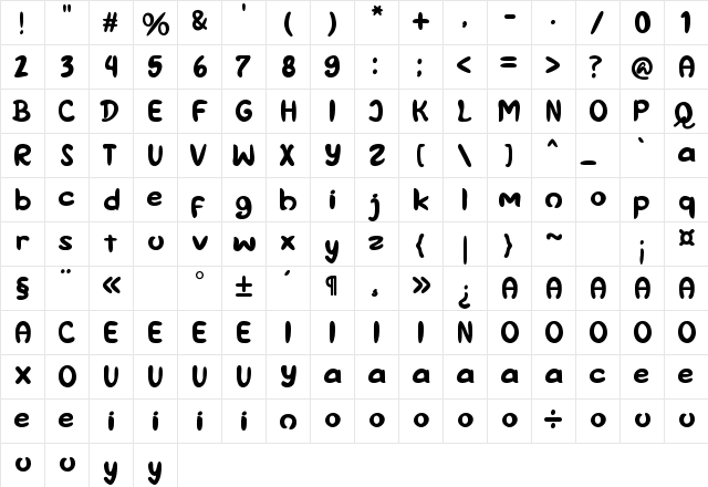 Lazy Repairedhos Regular  glyph index