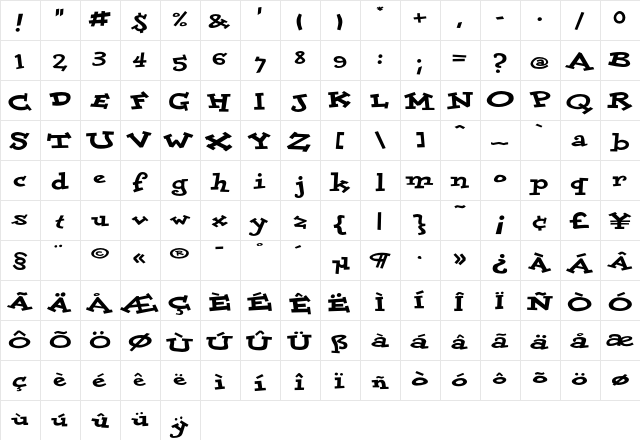 DoloresBlack Regular  glyph index