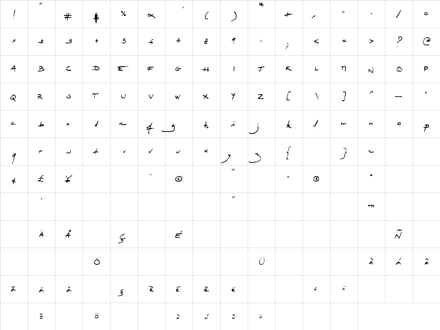 tiphaine Regular  glyph index