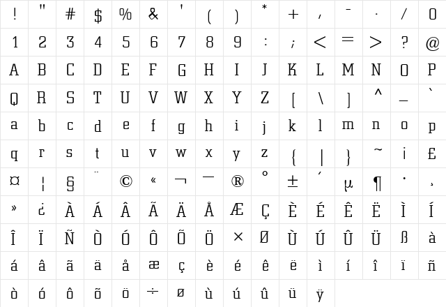 City BQ Regular  glyph index