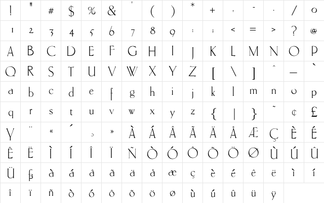 OPTICuento Medium  glyph index