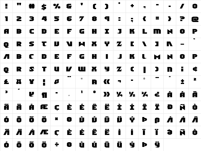 Ninja Garden Regular  glyph index