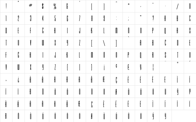 Varicka Regular  glyph index