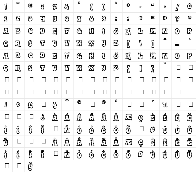 Haulnhouse Outline  glyph index