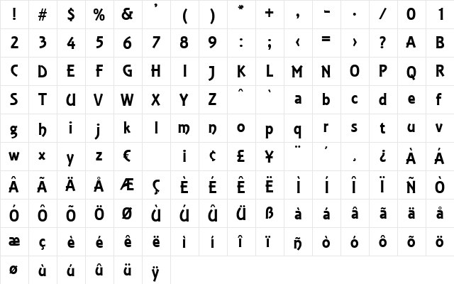 Gianna Regular  glyph index