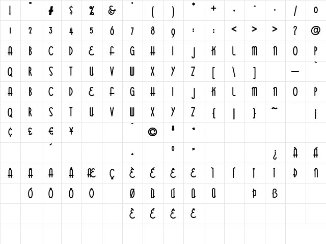 Bittersweet  Capital Regular  glyph index