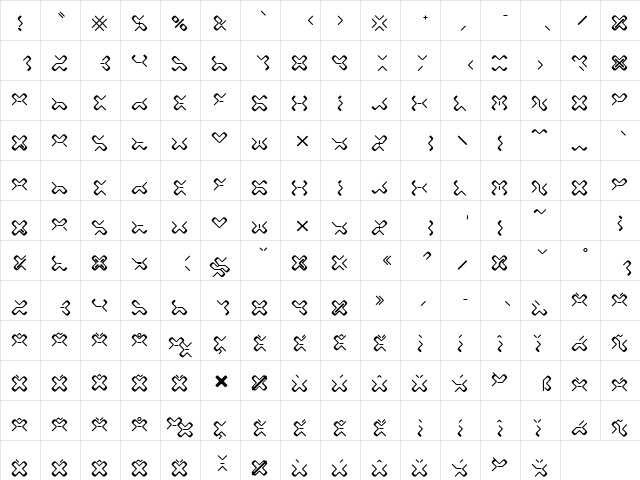 Xbywire Regular  glyph index