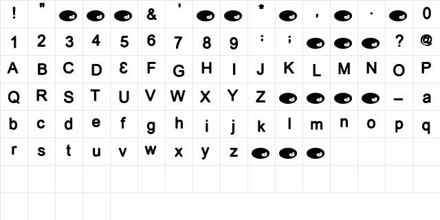 KungFuGirl Regular  glyph index