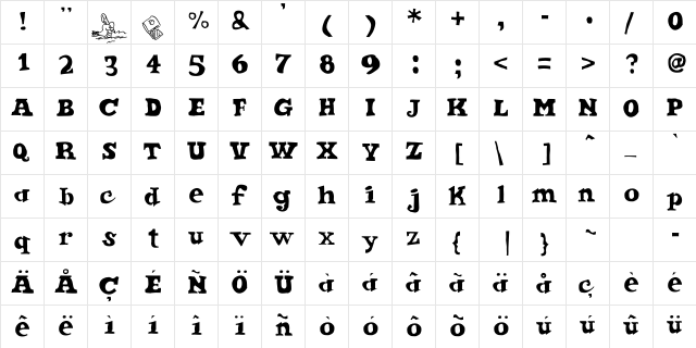 Ode 2 Paste Up Plus Regular  glyph index