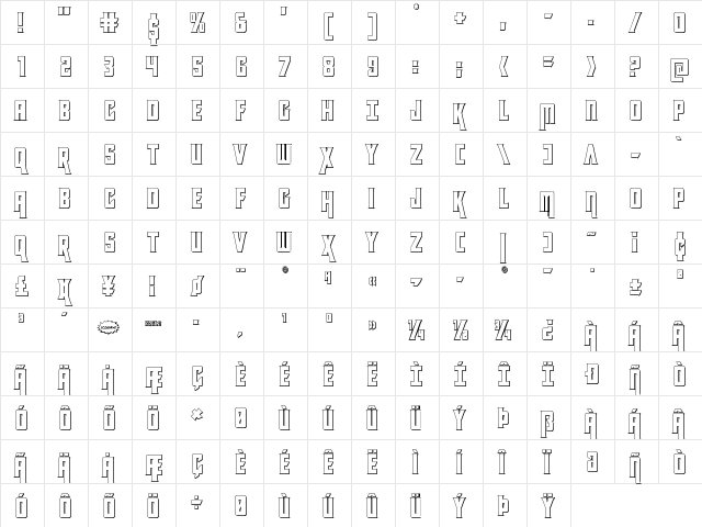 Kondor 3D Regular  glyph index